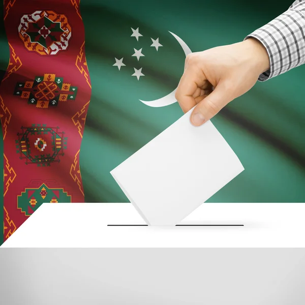 Ballot box with national flag on background - Turkmenistan — Stock Photo, Image