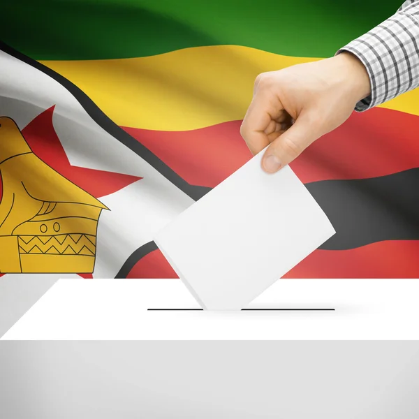 Ballot box with national flag on background - Zimbabwe — Stock Photo, Image