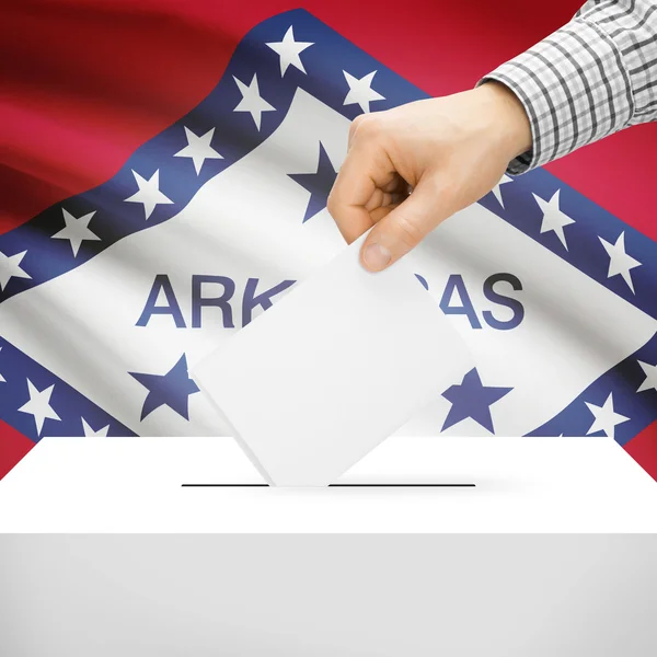 Urnas com nos estado bandeira no fundo - Arkansas — Fotografia de Stock
