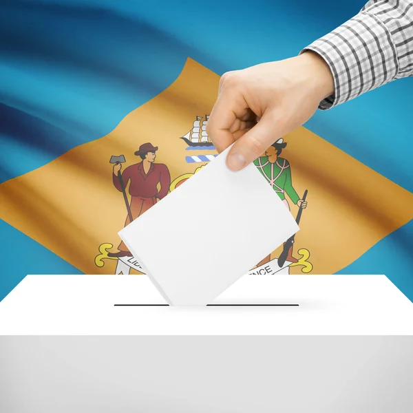 Ballot box with US state flag on background - Delaware — Stock Photo, Image