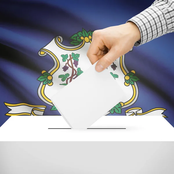 Ballot box with US state flag on background - Connecticut — Stock Photo, Image