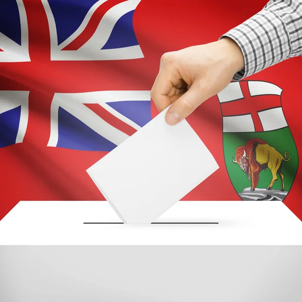 Scatola di scheda elettorale con la bandiera canadese provincia sfondo - Manitoba — Foto Stock