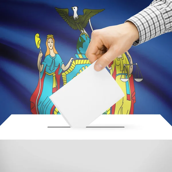 Ballot box with US state flag on background - New York — Stock Photo, Image