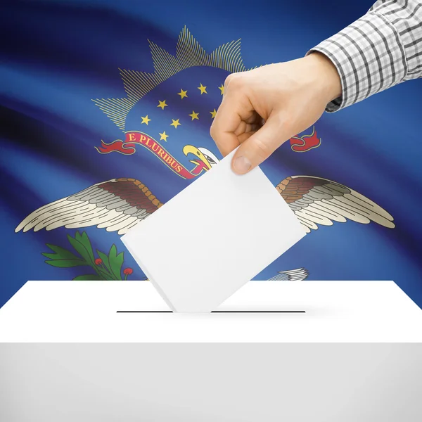 Ballot box with US state flag on background - North Dakota — Stock Photo, Image