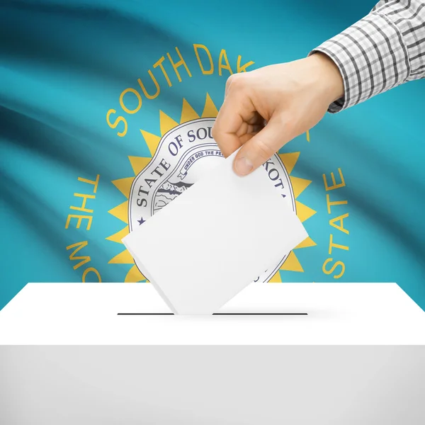 Ballot box with US state flag on background - South Dakota — Stock Photo, Image