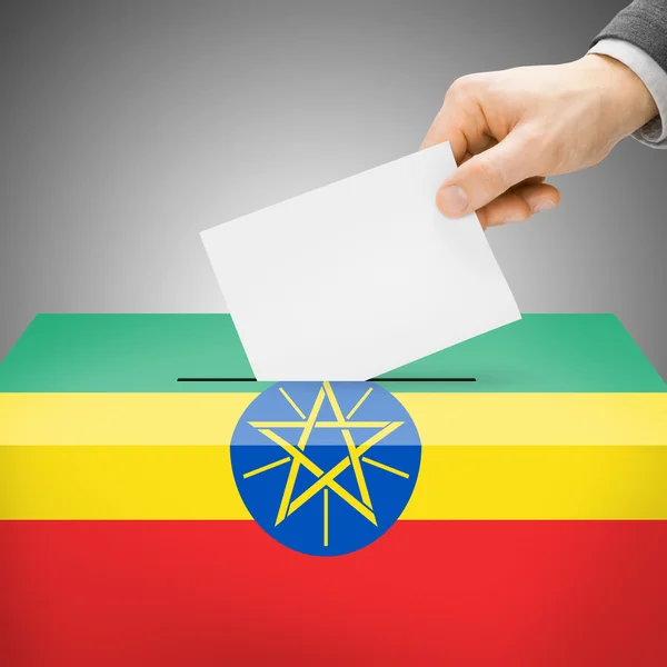 Ballot box painted into national flag - Ethiopia — Stock Photo, Image