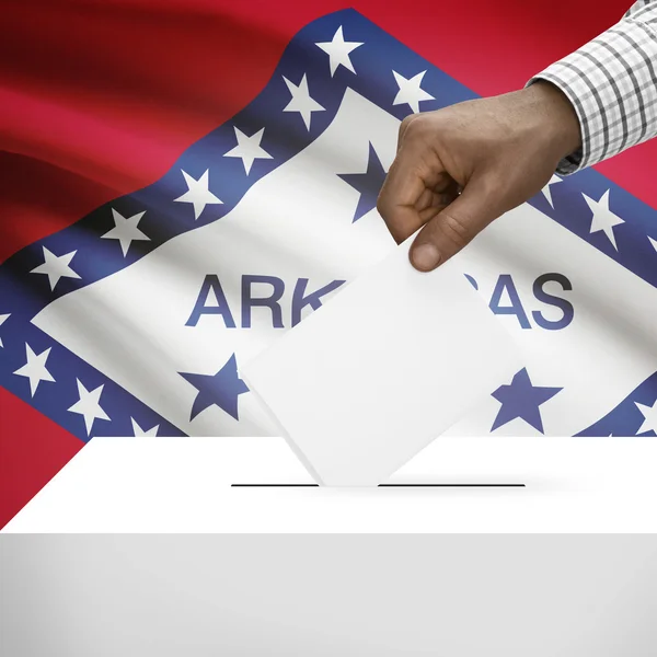 Ballot box with US state flag on background series - Arkansas — Stock Photo, Image