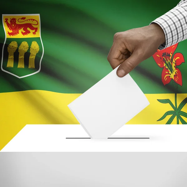 Ballot box with Canadian province flag on background series - Saskatchewan — Stock Photo, Image