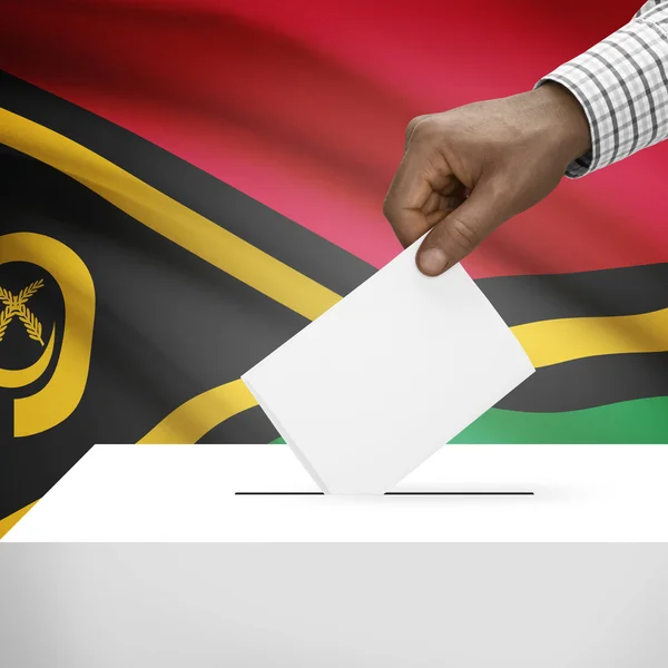 Scatola di scheda elettorale con la bandiera nazionale sulla serie della priorità bassa - Vanuatu — Foto Stock