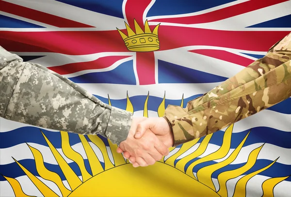 Military handshake and Canadian province flag - British Columbia — Stock Photo, Image