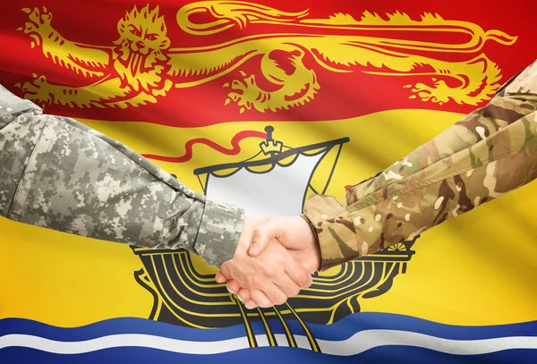 Militär-Handshake und kanadischen Provinz Flag - New Brunswick — Stockfoto