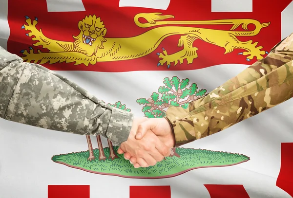 Vojenské handshake a kanadské provincie vlajky - ostrov Prince Edwarda — Stock fotografie
