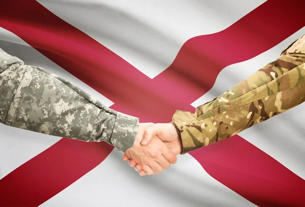 Militärische Handshake und Us Zustand-Markierungsfahne - Alabama — Stockfoto