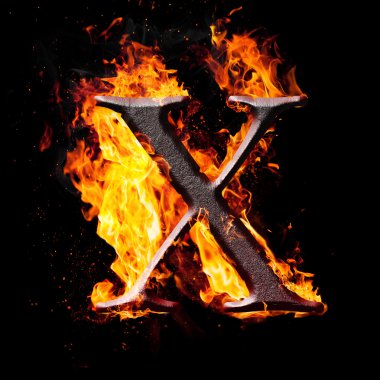 yüksek çözünürlüklü demir harfleri çizimde siyah arka plan üzerine ateş