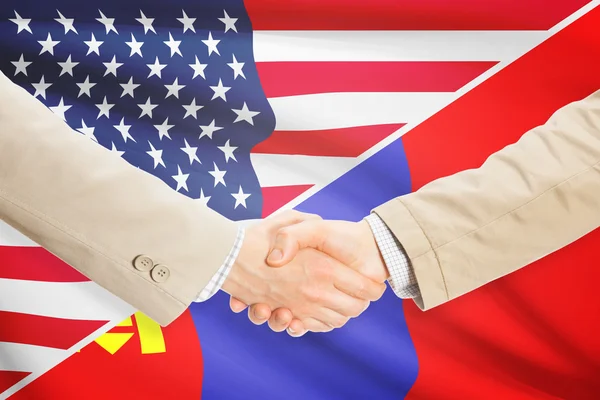 Businessmen handshake - United States and Mongolia — Stock Photo, Image