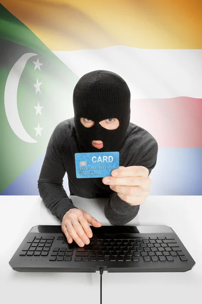 Cybercrime concept with national flag on background - Comoros — Stock Photo, Image