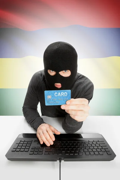 Cybercrime concept with national flag on background - Mauritius — Stok fotoğraf