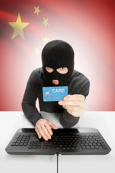 Cybercrime concept with national flag on background - China — Stok fotoğraf