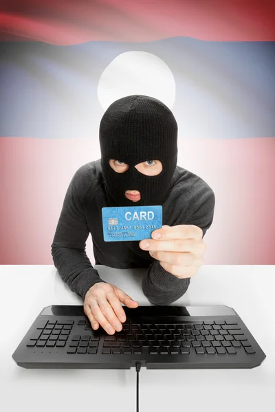 Cybercrime concept with national flag on background - Laos — Stok fotoğraf