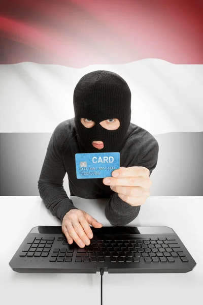 Cybercrime concept with national flag on background - Yemen — 스톡 사진