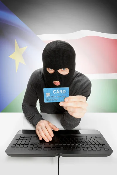 Cybercrime concept with national flag on background - South Sudan — Stok fotoğraf