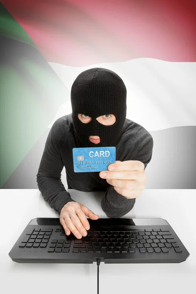 Cybercrime concept with national flag on background - Sudan —  Fotos de Stock