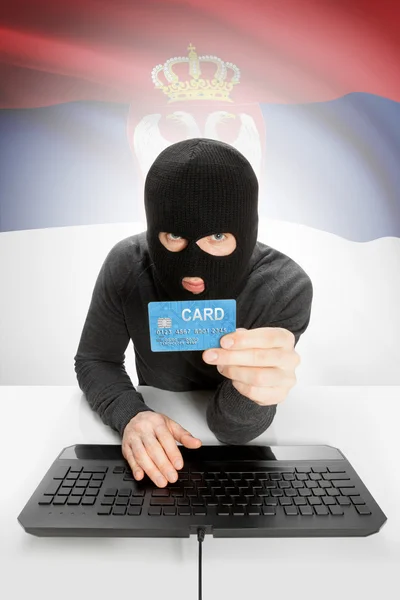 Cybercrime concept with national flag on background - Serbia — Stok fotoğraf