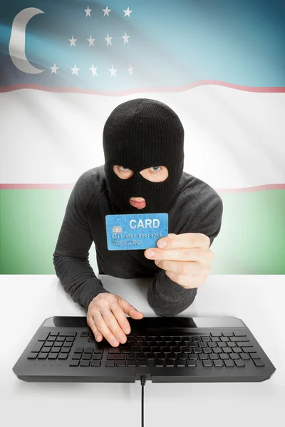 Cybercrime concept with national flag on background - Uzbekistan — Stok fotoğraf