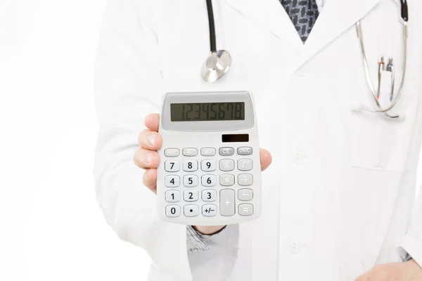 Doctor holding calculator - health care concept — Stock Photo, Image