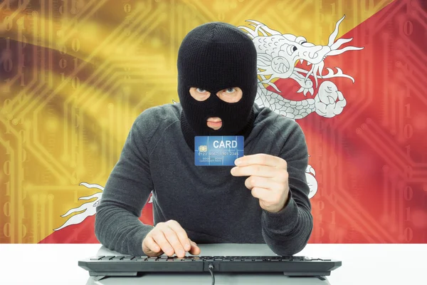 Concept of cybercrime with national flag on background - Bhutan — Stock Photo, Image