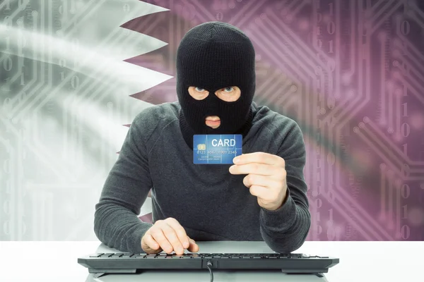 Concept of cybercrime with national flag on background - Qatar — Stock Photo, Image