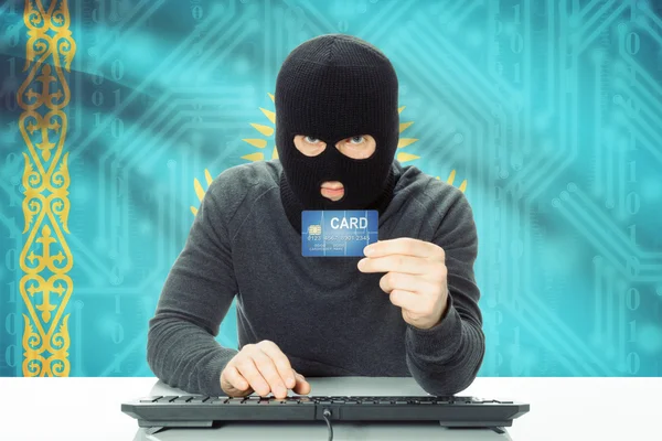 Concept of cybercrime with national flag on background - Kazakhstan — Stock fotografie