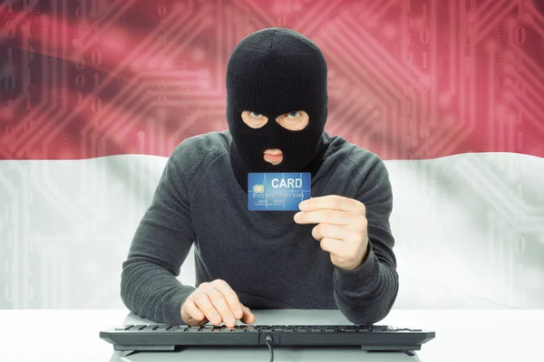 Concept of cybercrime with national flag on background - Indonesia — Stock Photo, Image