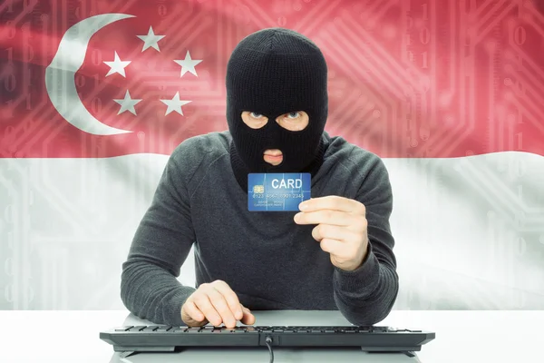 Concept of cybercrime with national flag on background - Singapore — 스톡 사진