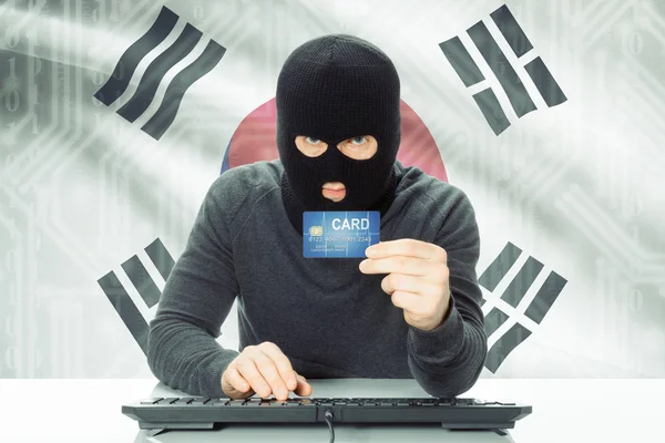 Concept of cybercrime with national flag on background - South Korea — 图库照片