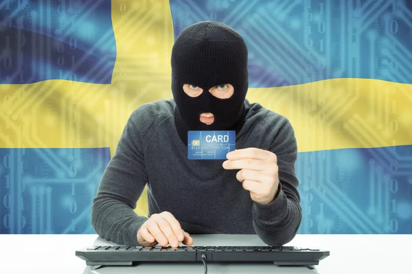 背景-瑞典国旗与网络犯罪概念的 — 图库照片