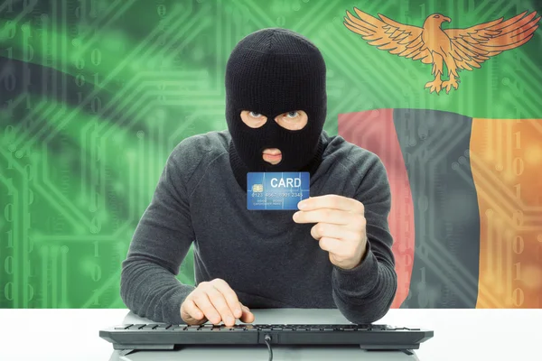 Pojęcie o cyberprzestępczości z flagi narodowej na tle - Zambia — Zdjęcie stockowe