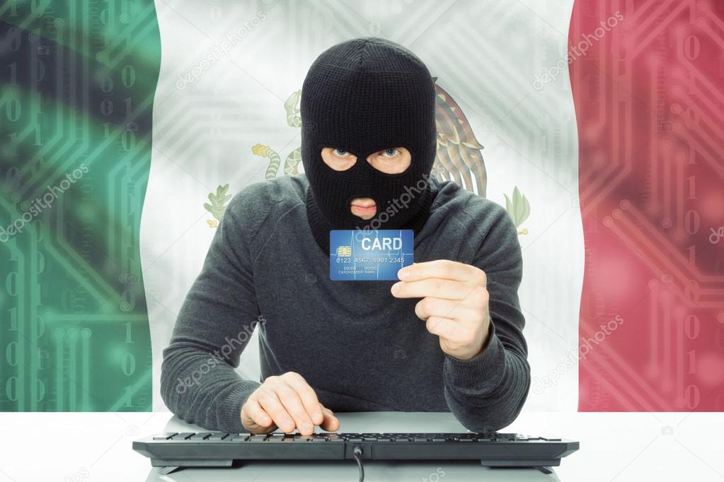 Concept of cybercrime with national flag on background - Mexico