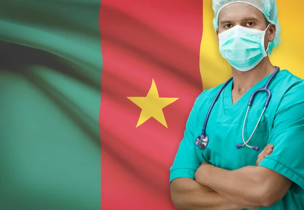 Surgeon with flag on background series - Cameroon — Stock Photo, Image