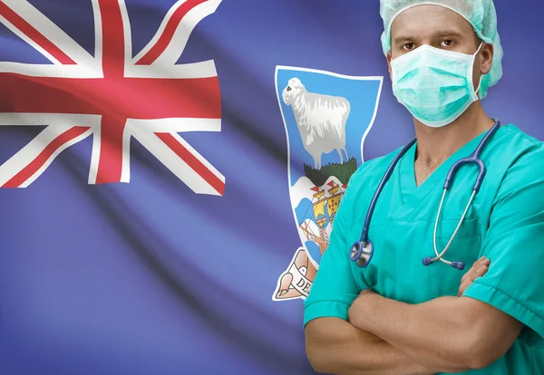 Хирург с флагом на фоне серии - Фолклендские острова — стоковое фото