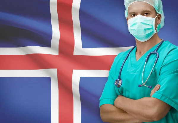 Хірург з прапором на тлі серії - Ісландії — стокове фото