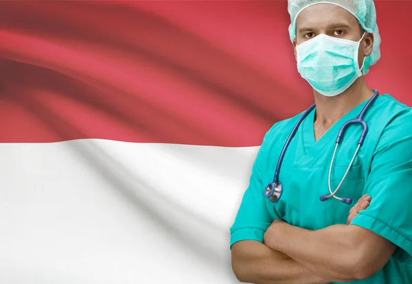 Хирург с флагом на фоне серии - Индонезия — стоковое фото