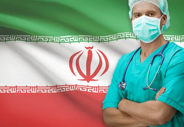 Хирург с флагом на фоне серии - Иран — стоковое фото