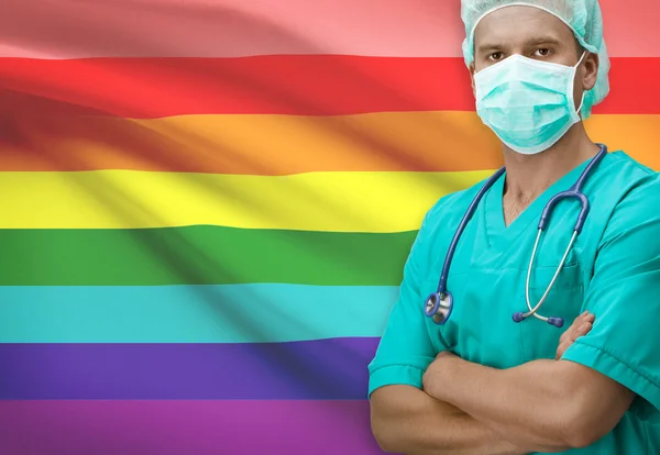 Cirujano con bandera en serie de fondo - personas Lgbt — Foto de Stock