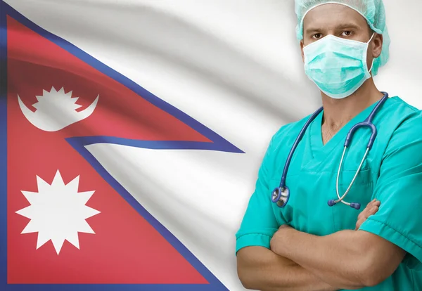 Chirurgo con la bandierina sulla serie della priorità bassa - Nepal — Foto Stock