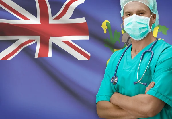 Хирург с флагом на фоне серии - острова Питкэрн — стоковое фото