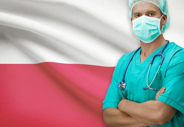 Chirurg s vlajkou na pozadí řady - Polsko — Stock fotografie