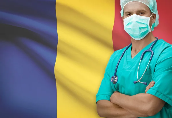 Surgeon with flag on background series - Romania — Stock Photo, Image