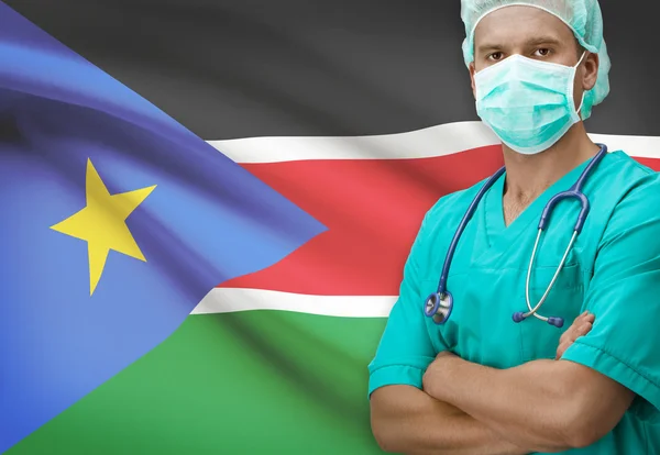Surgeon with flag on background series - South Sudan — Stock Photo, Image