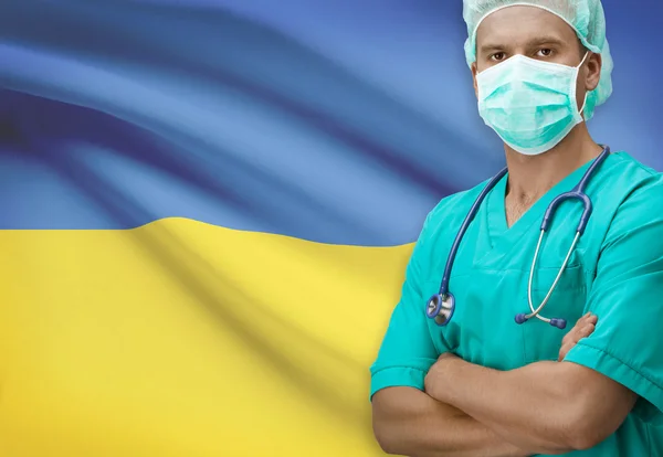 Surgeon with flag on background series - Ukraine — Stock Photo, Image